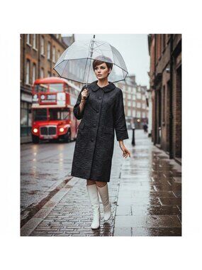 Vintage 60s Quilted Satin Nylon Rain Coat Trench Packable Traveler Mod Jacket M